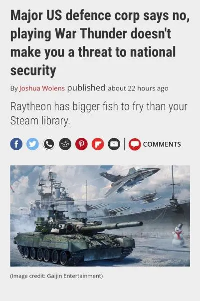 War Thunder National Security Threat