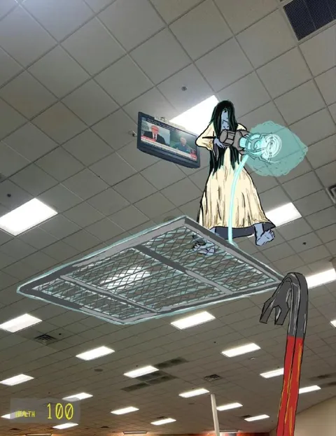 Sadako in the Supermarket Ceiling