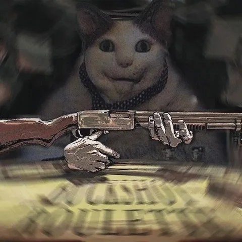 Кот с ружьём за столом