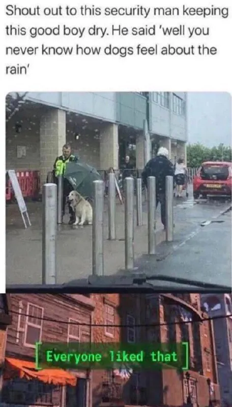 Security Guard Keeps Dog Dry