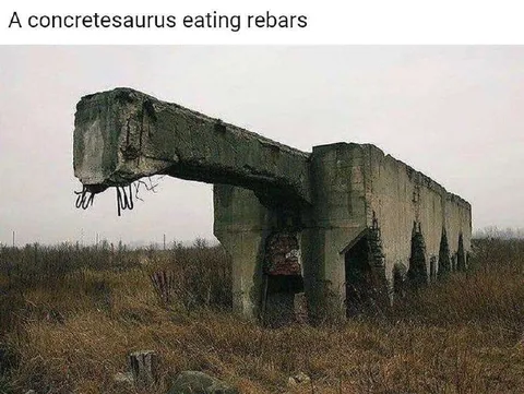 A Concretesaurus Eating Rebars