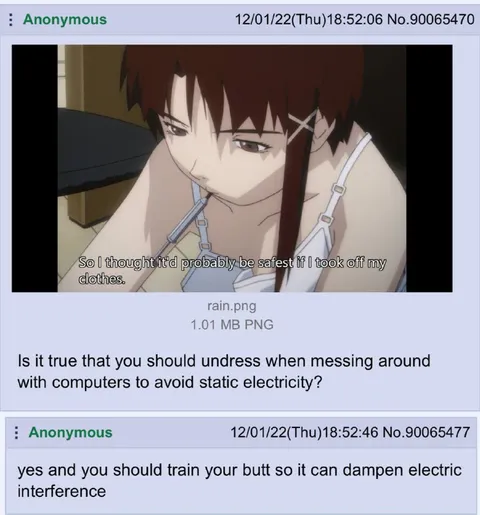 Undressing to Prevent Static Electricity