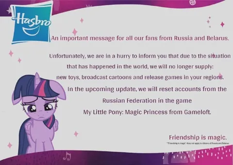 Hasbro Russia and Belarus Announcement