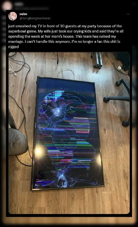 Smashed TV After the Super Bowl