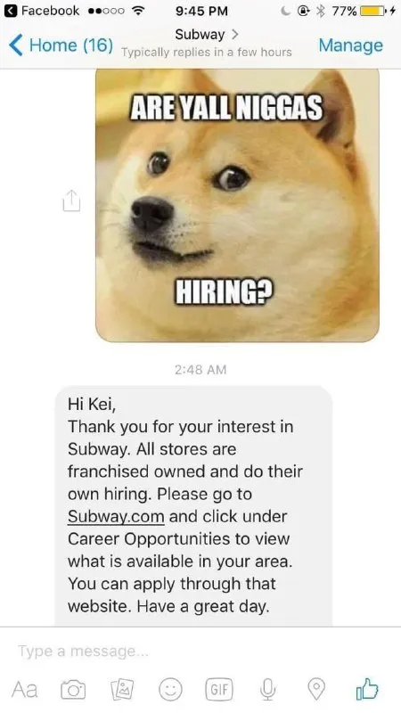 Doge Asking About Subway Jobs