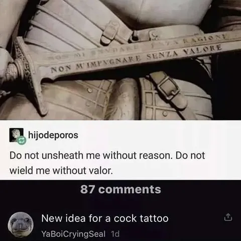 Sword Inscription Cock Tattoo Joke