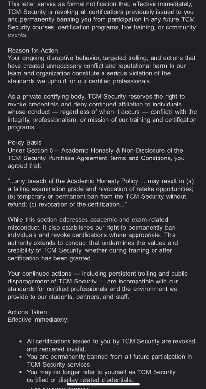 TCM Security Ban Notice