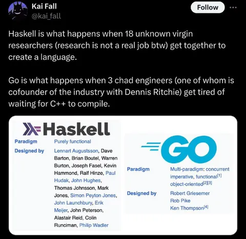 Haskell vs Go origin story