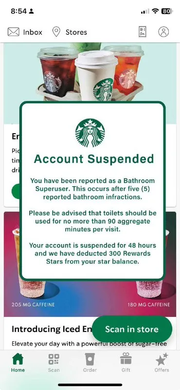 Starbucks Account Suspended