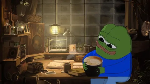 Грустный Пепе с кофе