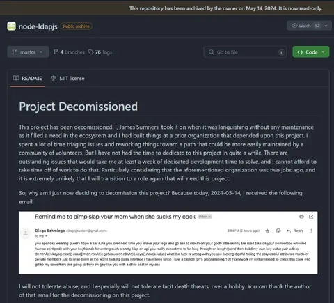 Project Decommissioned After Abusive Email