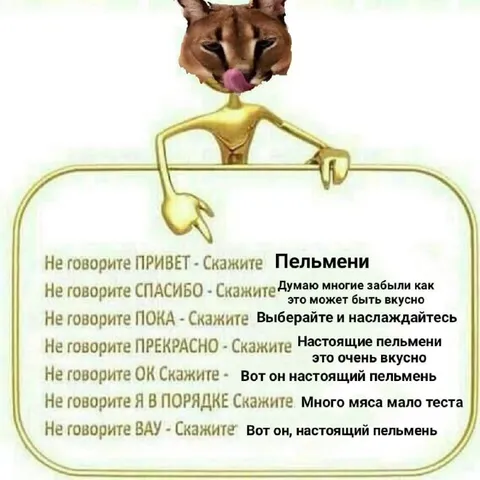 Кот рекламирует настоящие пельмени