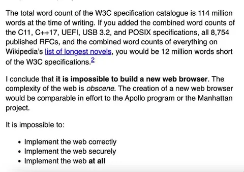 It Is Impossible to Build a Browser