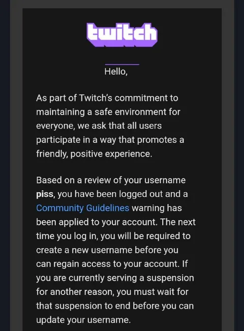 Twitch Username Suspension Notice