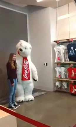 Белый медведь фотографируется с людьми