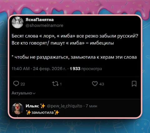 Замьютила слова «лор» и «имба»