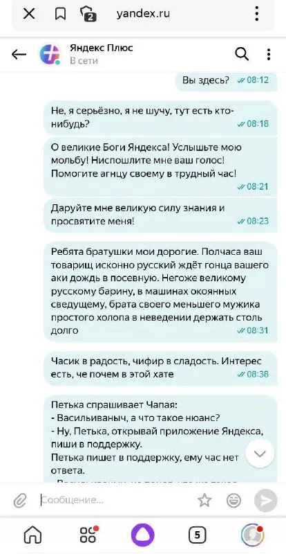 Петька и поддержка Яндекса