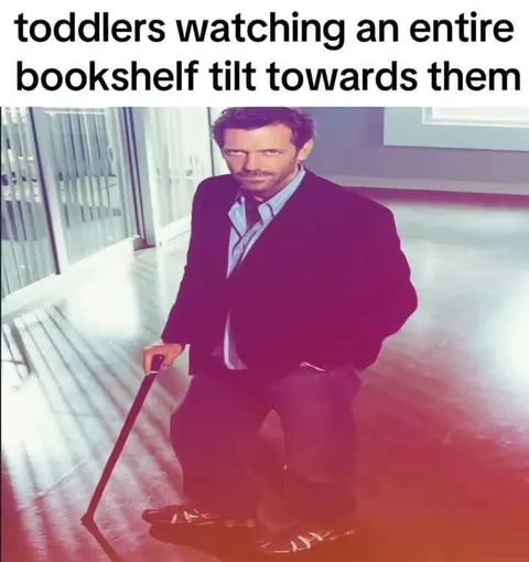 Toddlers Watching a Bookshelf Tilt