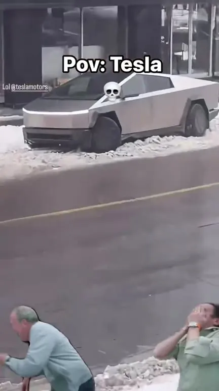 POV Tesla Gets Stuck in Snow