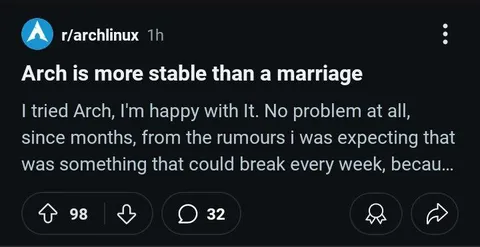 Arch Linux More Stable Than Marriage