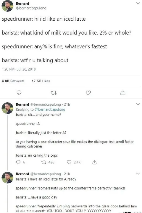 Speedrunner Orders an Iced Latte