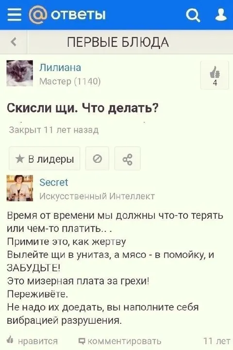 Скисли щи. Что делать?