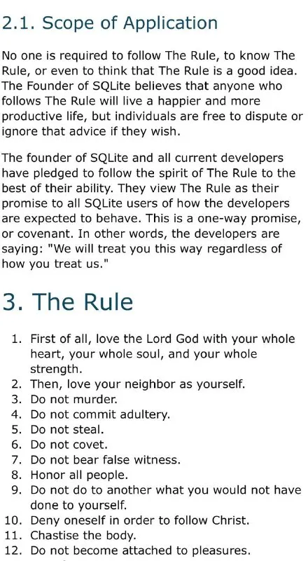 SQLite Rule as Ten Commandments