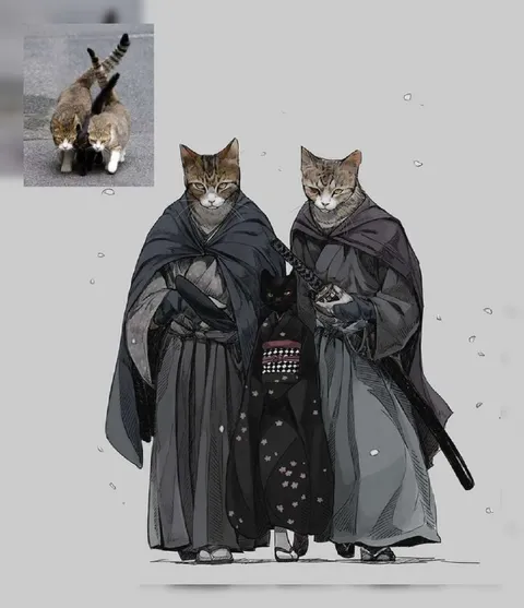 Кошачий отряд в плащах