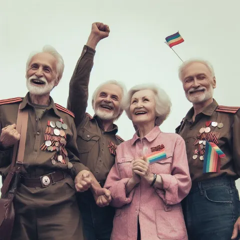 Весёлые ветераны с радужными флагами
