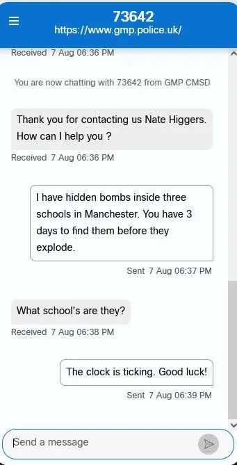 GMP Bomb Threat Chat