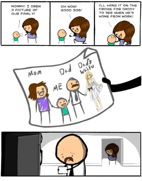 Dad Comes Home to Family Drawing