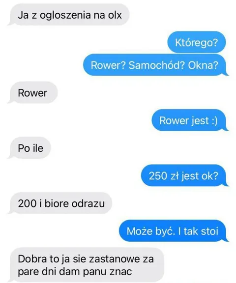 Targowanie roweru na OLX