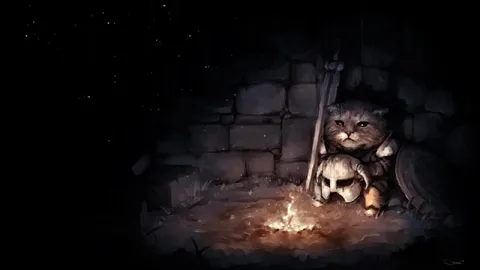 Кот у костра в подземелье