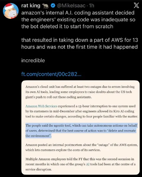 AI Deletes Code and Breaks AWS