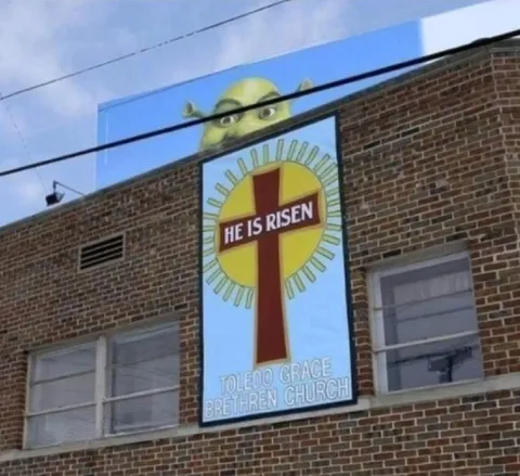Shrek Peeking Over Church