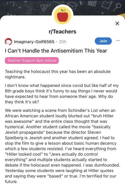 Teacher Can't Handle Antisemitism