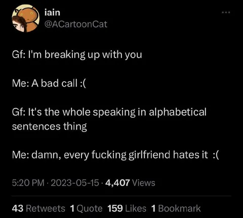 Alphabetical Breakup Speech