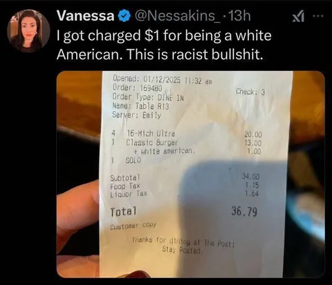 Charged One Dollar for Being White