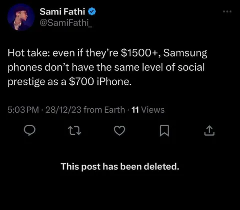 Deleted Samsung Hot Take Tweet