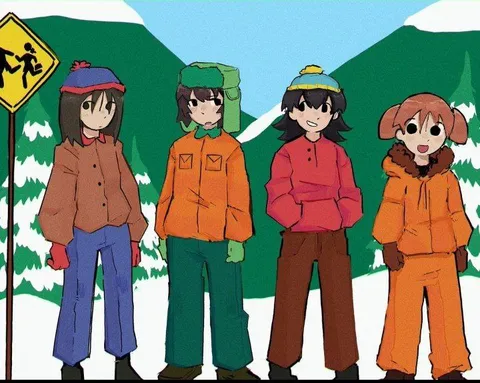 Персонажи South Park в снегу