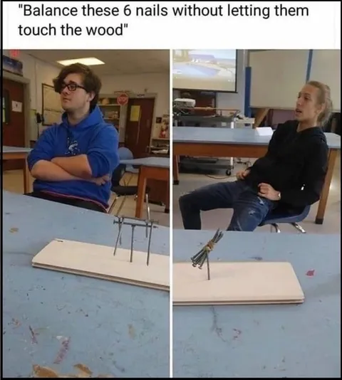 Balance Six Nails Without Touching Wood