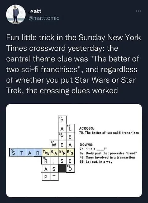 Star Wars or Star Trek Crossword