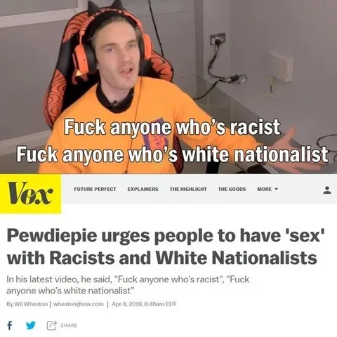 PewDiePie Sex With Racists Headline