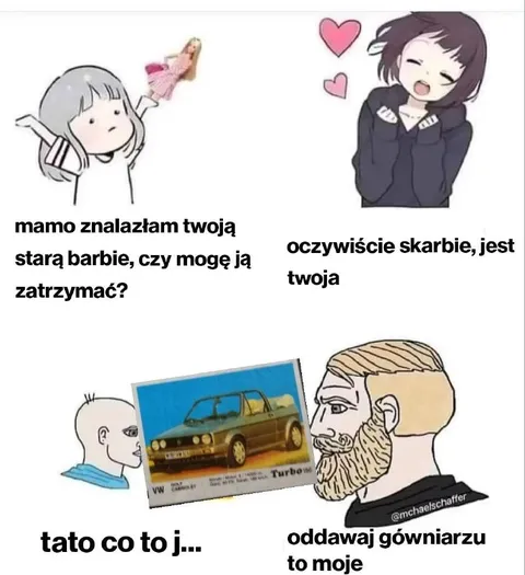 Stara Barbie i samochód taty