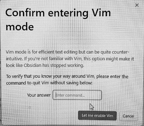Confirm Entering Vim Mode