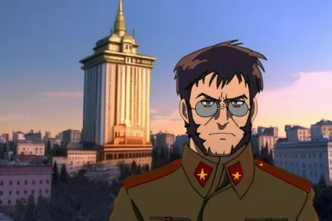 Советский офицер на фоне Москвы