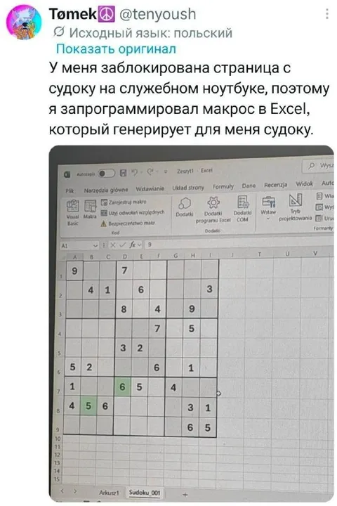 Судоку на служебном ноутбуке