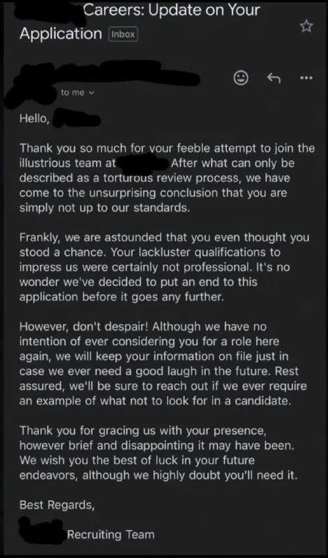 Brutal Job Rejection Email