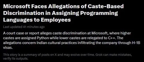Microsoft Caste-Based Programming Discrimination
