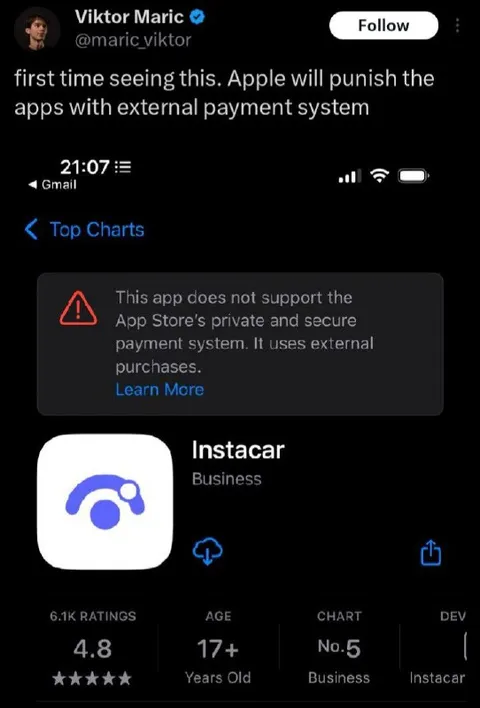 Apple punishes external payments